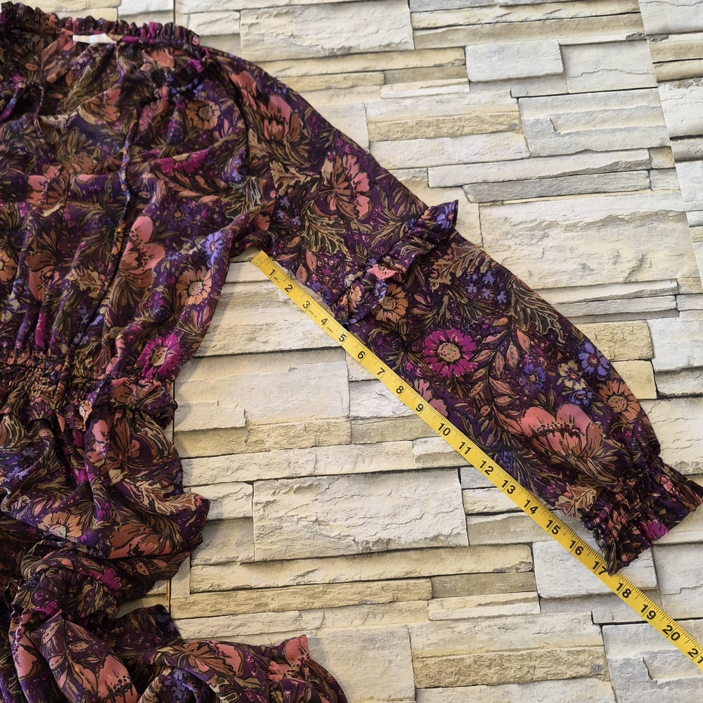 ILLA ILLA Boho Floral Maxi Dress Women Sz M Purple Gold Cottagecore Western - Picture 11 of 13